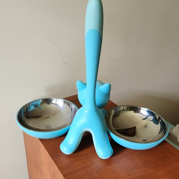 😻 ALESSI Tigrito Cat Blue Cat 2 Bowls Cat Feeder by Designer Mairiam Mirri - Picture 7 of 14